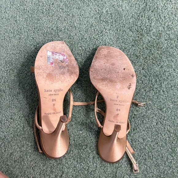 Kate Spade Champagne Rhinestone Nude Satin Ankle Strap Open Toe Heels - Picture 7 of 9